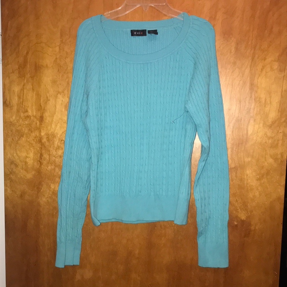 New blue cable knit crew neck sweater